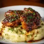 Chipotle Honey Chicken Thighs served with Smoked Gouda Mashed Potatoes