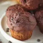 Chocolate cottage cheese muffins baked to perfection with chocolate chunks