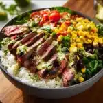 Cilantro lime steak bowls with fresh ingredients and vibrant colors