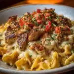 Cowboy Butter Garlic Chicken Tortellini with Fire-Roasted Red Peppers dish
