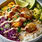 Delicious crispy fish taco bowls with toppings and fresh ingredients