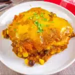 Delicious Crockpot Ground Beef Enchilada Casserole served on a plate