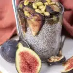 Delicious fig chia seed pudding topped with fresh figs and nuts