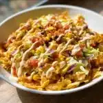 Delicious Frito Cowboy Cabbage served in a bowl topped with Fritos