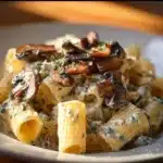 Delicious Gorgonzola Truffle Cream Mushrooms served in a gourmet dish