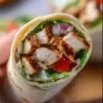Healthy grilled chicken wraps with fresh veggies and sauce