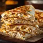 High-protein chicken ranch quesadilla on a plate with garnishes
