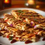 Hot Honey BBQ Chicken Quesadillas with melted cheese and grilled chicken