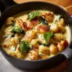 Plate of Lemon Chicken Gnocchi with vibrant lemon zest and herbs.