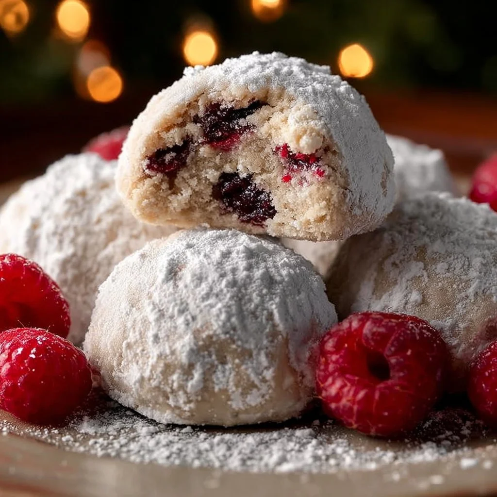 Raspberry-Filled Almond Snowball Cookies