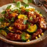 Sheet Pan Hot Honey Garlic Chicken with Zucchini recipe on a baking tray