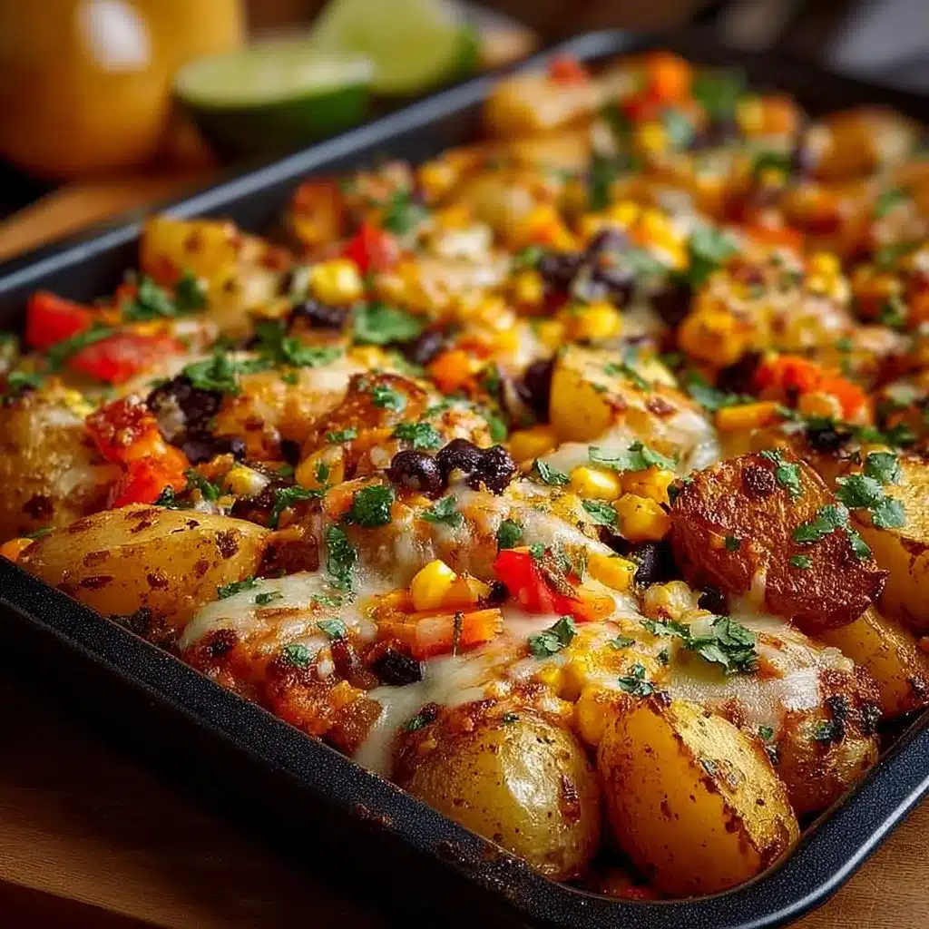 Spicy Fiesta Mexican Potatoes garnished with fresh herbs and spices.