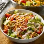 Colorful Taco Chicken Salad with fresh veggies and toppings.