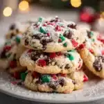 Festive Winter Wonderland Chocolate Chip Christmas Cookies on a winter-themed plate.