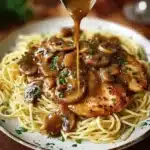 Delicious Chicken Marsala Pasta with tender chicken and rich Marsala wine sauce