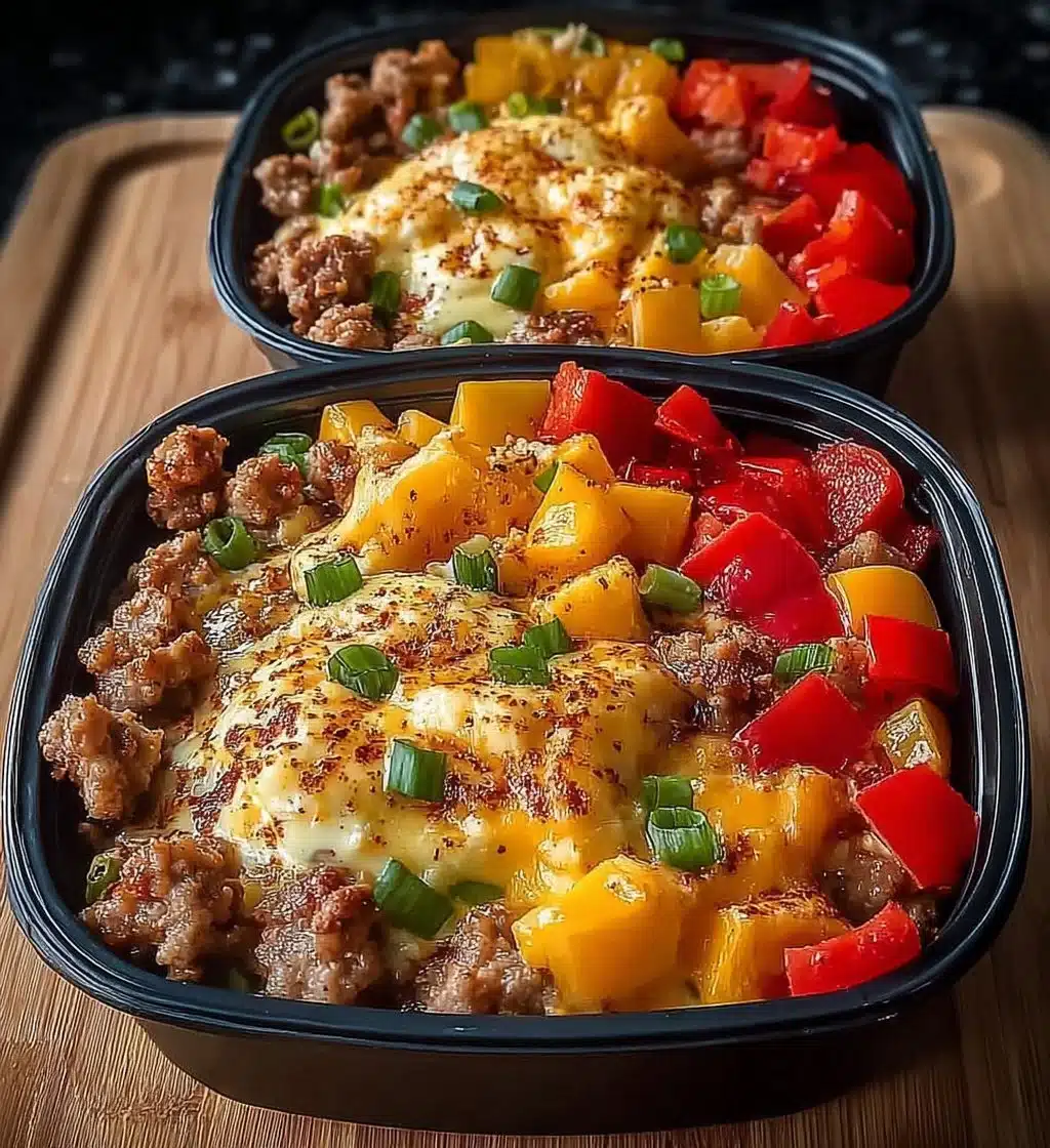 High protein freezer-friendly breakfast bowls filled with nutritious ingredients.