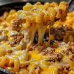 Delicious cheeseburger pasta in a warm bowl with cheesy goodness