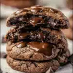 Freshly baked decadent chocolate chip cookies on a cooling rack