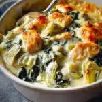 High protein spinach artichoke casserole baked dish