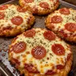 Pizza Hashbrown Melts with cheese and crispy golden hashbrowns on a plate.