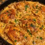 Delicious creamy paprika chicken dish served with vegetables