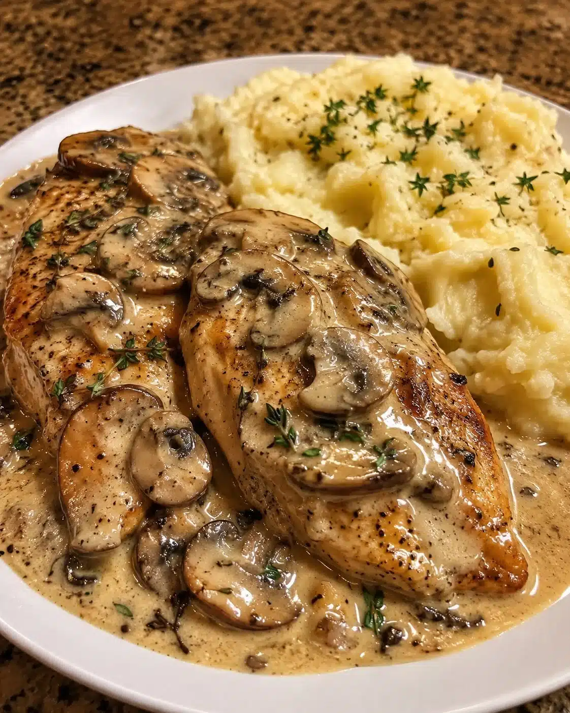 Creamy Mushroom Chicken with Garlic Mashed Potatoes