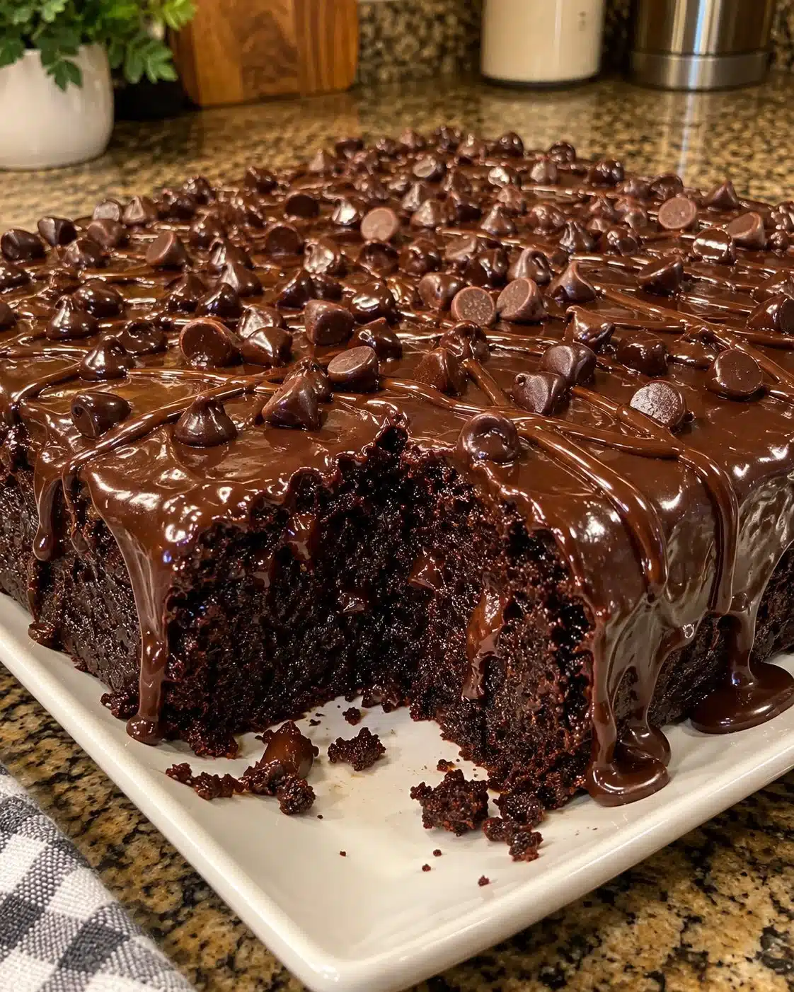 Delicious double chocolate fudge cake with rich frosting and chocolate shavings